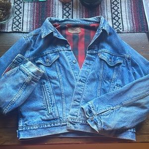 Vintage 80s Mens Levi’s Denim Jacket Washed Plaid Lined 70417 0816 Size 50 Large